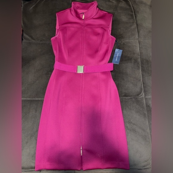 Tommy Hilfiger Dresses & Skirts - Tommy Hilfiger Sleeveless Stand Collar Zip Front Belted Scuba Sheath Dress SIZE6